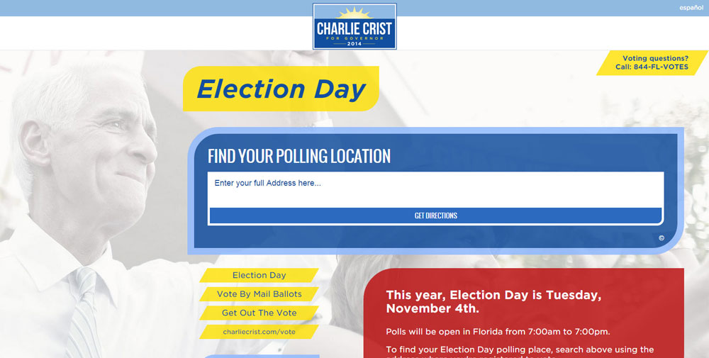 Stephen Cummings, Charlie Crist for Governor's 2014 Election Day voter page, 2014